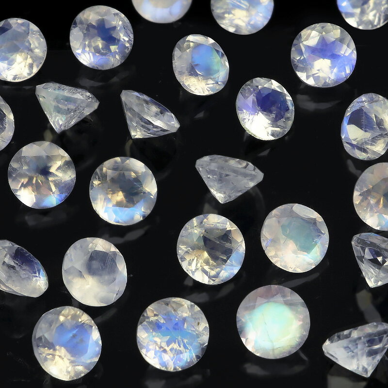 インド産 レインボームーンストーン コインファセットカット ルース 6mm【2コ販売】▽ ムーンストーン ホワイトラブラドライト Moonstone 6月の誕生...