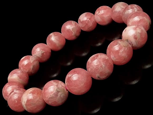 アルゼンチン産 インカローズ 丸玉ブレス 11mm No.64【1点もの】▽ ロードクロサイト 菱マンガン鉱 Incarose Rhodochrosite ブレ...