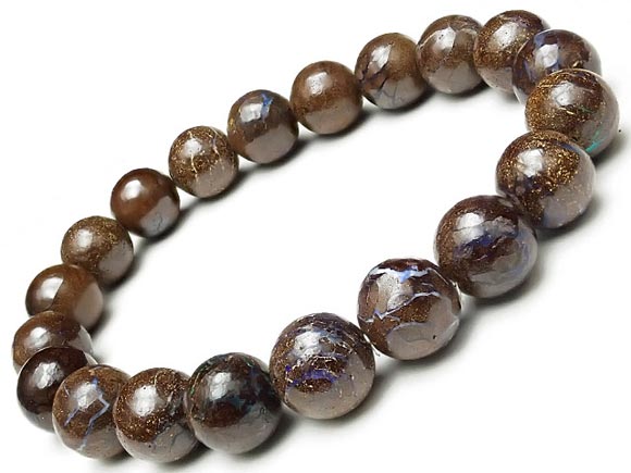 オーストラリア産 ボルダーオパール 丸玉ブレス 10mm No.2【1点もの】▽ マトリックスオパール ウォーターオパール クリスタルオパール 蛋白石 Opal...