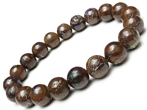 オーストラリア産 ボルダーオパール 丸玉ブレス 10mm No.3【1点もの】▽ マトリックスオパール ウォーターオパール クリスタルオパール 蛋白石 Opal...