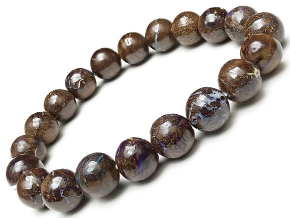 オーストラリア産 ボルダーオパール 丸玉ブレス 10mm No.4【1点もの】▽ マトリックスオパール ウォーターオパール クリスタルオパール 蛋白石 Opal...