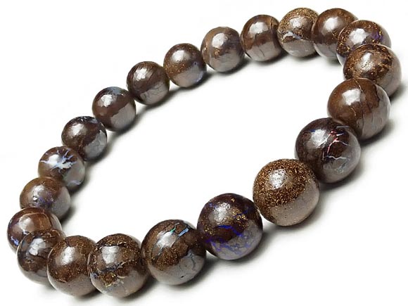 オーストラリア産 ボルダーオパール 丸玉ブレス 10mm No.6【1点もの】▽ マトリックスオパール ウォーターオパール クリスタルオパール 蛋白石 Opal...