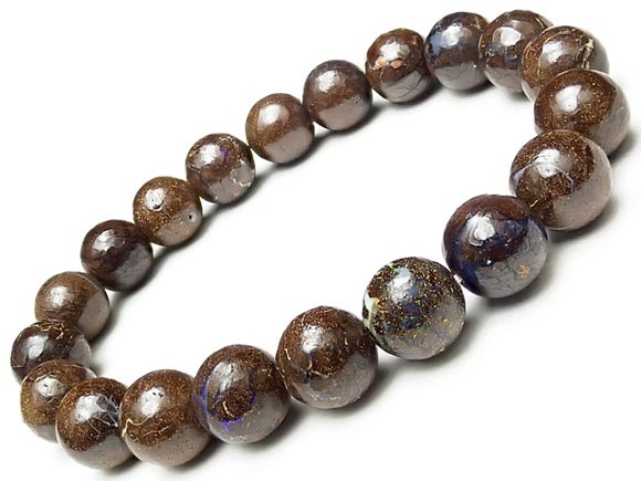 オーストラリア産 ボルダーオパール 丸玉ブレス 10mm No.10【1点もの】▽ マトリックスオパール ウォーターオパール クリスタルオパール 蛋白石 Opa...