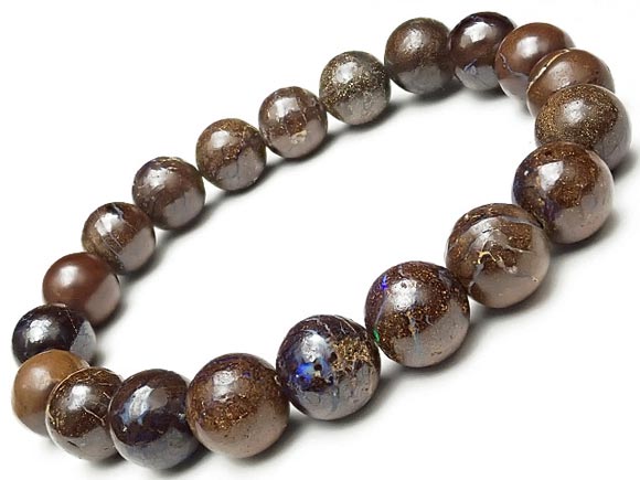 オーストラリア産 ボルダーオパール 丸玉ブレス 10mm No.11【1点もの】▽ マトリックスオパール ウォーターオパール クリスタルオパール 蛋白石 Opa...