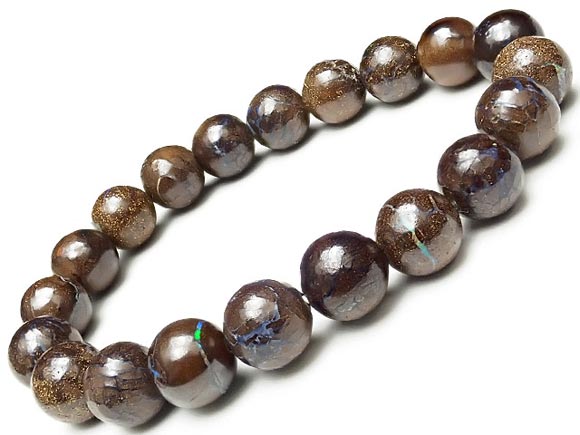 オーストラリア産 ボルダーオパール 丸玉ブレス 10mm No.13【1点もの】▽ マトリックスオパール ウォーターオパール クリスタルオパール 蛋白石 Opa...