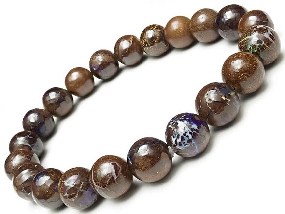 オーストラリア産 ボルダーオパール 丸玉ブレス 10mm No.14【1点もの】▽ マトリックスオパール ウォーターオパール クリスタルオパール 蛋白石 Opa...