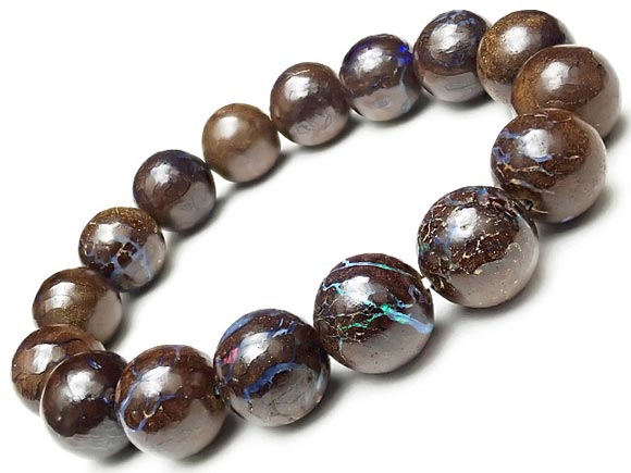 オーストラリア産 ボルダーオパール 丸玉ブレス 12mm No.16【1点もの】▽ マトリックスオパール ウォーターオパール クリスタルオパール 蛋白石 Opa...