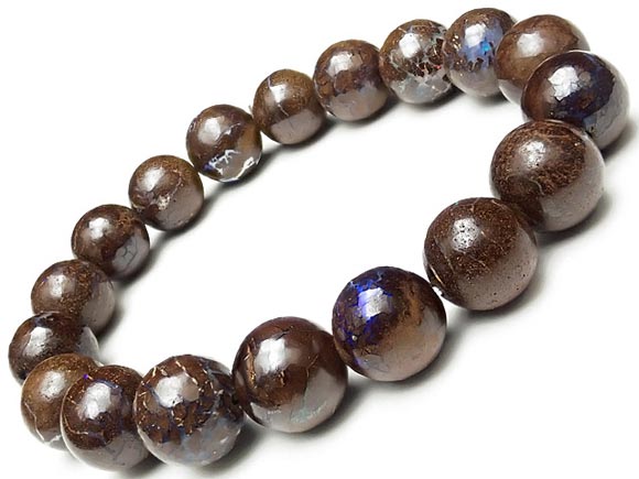 オーストラリア産 ボルダーオパール 丸玉ブレス 12mm No.17【1点もの】▽ マトリックスオパール ウォーターオパール クリスタルオパール 蛋白石 Opa...