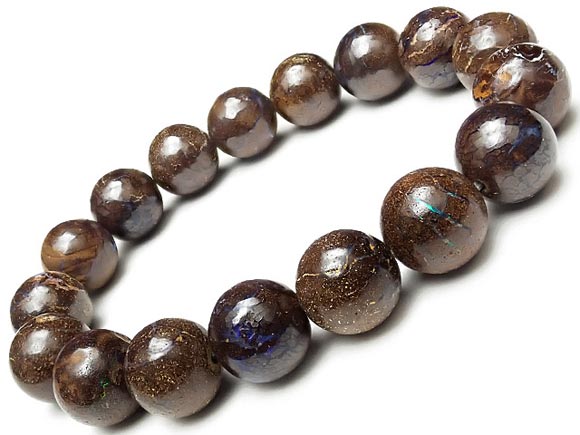 オーストラリア産 ボルダーオパール 丸玉ブレス 12mm No.20【1点もの】▽ マトリックスオパール ウォーターオパール クリスタルオパール 蛋白石 Opa...
