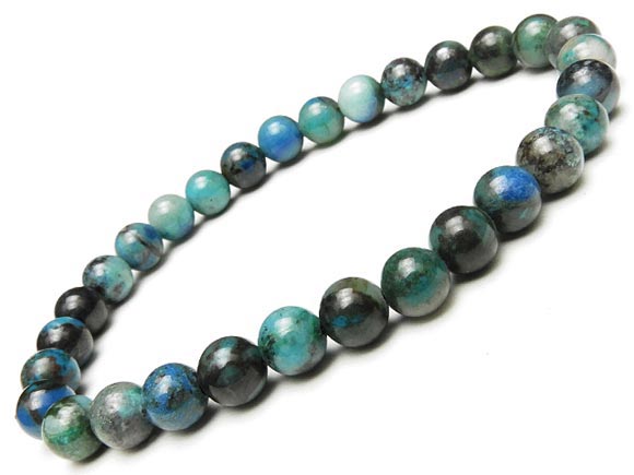 ブラジル産 クリソコラ 丸玉ブレス 6mm【1コ販売】▽ クリソコーラ 珪孔雀石 エイラットストーン Chrysocolla ブレスレット 数珠 ラウンド 天然石 ビーズ パワーストーン パーツ アクセサリー 素材 材料のサムネイル