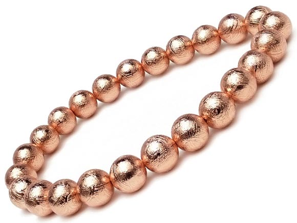 ムオニナルスタ隕石 メテオライト ピンクゴールドカラー 丸玉ブレス 8mm No.4【1点もの】▽ 鉄隕石 隕鉄 天然隕石 Meteorite ブレスレット 数...