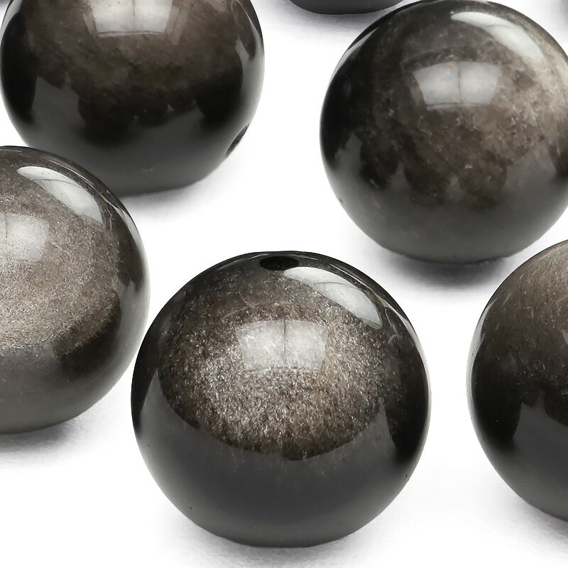 【粒販売】メキシコ産 シルバーオブシディアン 丸玉 14mm【2粒販売】▽ オブシディアン 黒曜石 Obsidian ラウンド 丸ビーズ 粒売り 天然石 ビーズ...