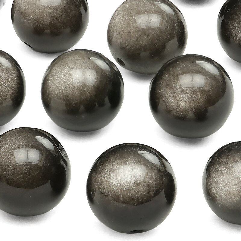 【粒販売】メキシコ産 シルバーオブシディアン 丸玉 10mm【4粒販売】▽ オブシディアン 黒曜石 Obsidian ラウンド 丸ビーズ 粒売り 天然石 ビーズ...