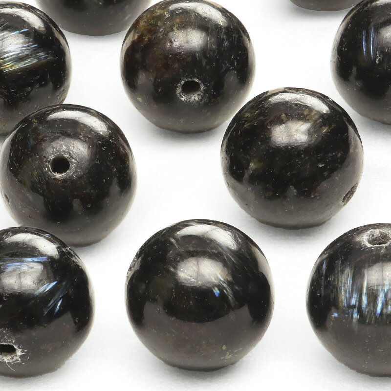 【粒販売】ヌーマイト 丸玉 10mm【6粒販売】▽ ニューマイト ヌーミット 直閃石 Nuummite ラウンド 丸ビーズ 粒売り 天然石 ビーズ パワーストー...