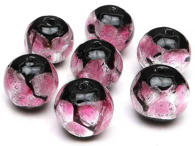 【粒販売】とんぼ玉 丸玉 12mm［銀箔/ピンク］【6粒販売】▽ ほたる玉 ホタル玉 ホタルガラス ガラス玉 グラスビーズ ラウンド 丸ビーズ ビーズ パワーストーン パーツ アクセサリー 素材 材料