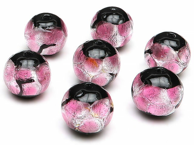 【粒販売】とんぼ玉 丸玉 10mm［銀箔/ピンク］【6粒販売】▽ ほたる玉 ホタル玉 ホタルガラス ガラス玉 グラスビーズ ラウンド 丸ビーズ ビーズ パワーストーン パーツ アクセサリー 素材 材料