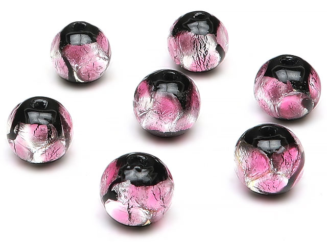 【粒販売】とんぼ玉 丸玉 8mm［銀箔/ピンク］【6粒販売】▽ ほたる玉 ホタル玉 ホタルガラス ガラス玉 グラスビーズ ラウンド 丸ビーズ ビーズ パワーストーン パーツ アクセサリー 素材 材料