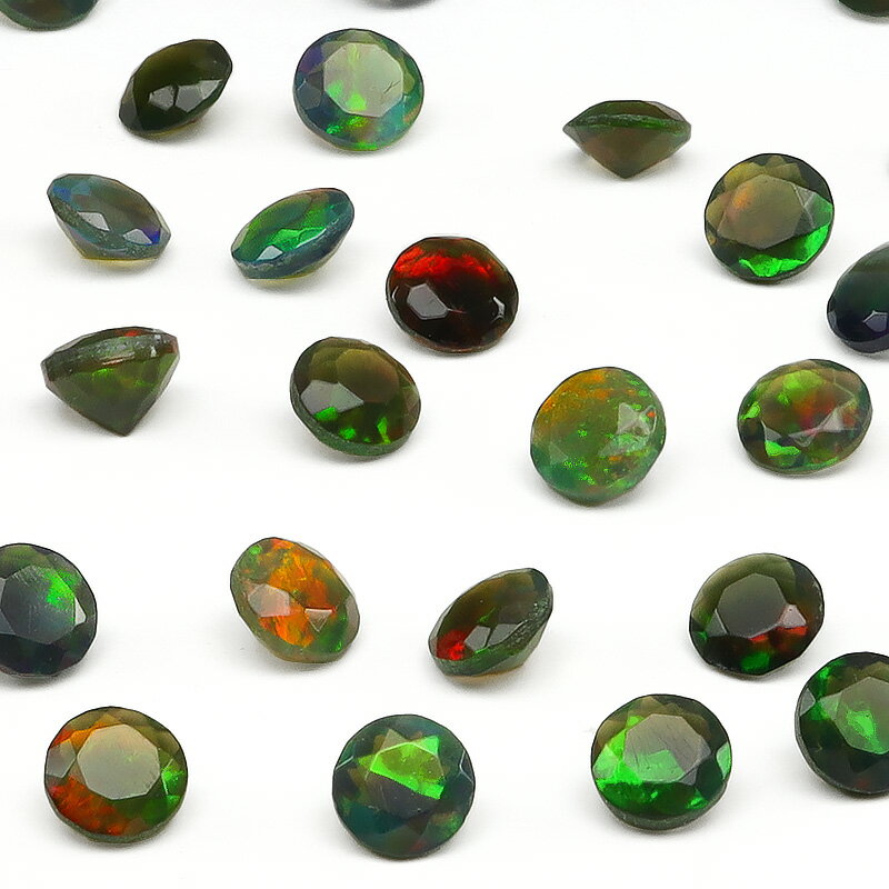 エチオピア産 ブラックオパール コインファセットカット ルース 4mm【3コ販売】▽ オパール 蛋白石 Opal 10月の誕生石 裸石 ラウンドカット 粒売り ...