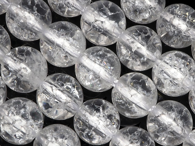 クラッククリスタル 丸玉 10mm［2mm穴］【1連販売】▽ 爆裂水晶 水晶 水精 石英 Crystal quartz 4月の誕生石 ラウンド 丸ビーズ 連売り 天然石 ビーズ パワーストーン パーツ アクセサリー 素材 材料
