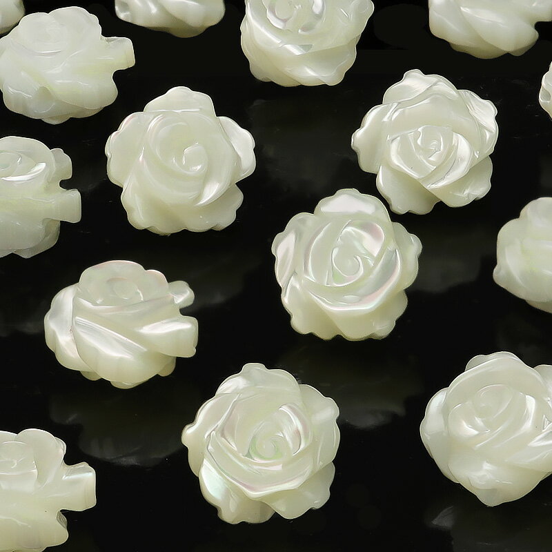 【粒販売】マザーオブパール ホワイト ローズ(薔薇彫刻) 8×5mm【2粒販売】▽ シェル 真珠母貝 MOP Mother of pearl 粒売り 天然石 ビ...