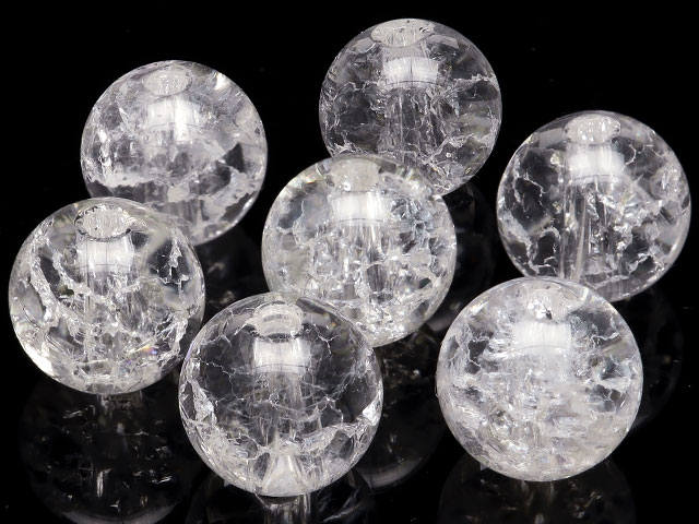 【粒販売】クラッククリスタル 丸玉 12mm［2mm穴］【6粒販売】▽ 爆裂水晶 水晶 水精 石英 Crystal quartz 4月の誕生石 ラウンド 丸ビーズ 粒売り 天然石 ビーズ パワーストーン パーツ アクセサリー 素材 材料