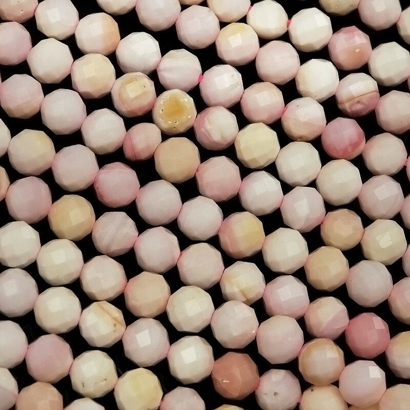 クイーンコンクシェル 32面カット 丸玉 4mm【1連販売】▽ コンク貝 ピンクガイ ピンクシェル フラワー ラウンドカット 極小ビース 連売り 天然石 ビーズ...