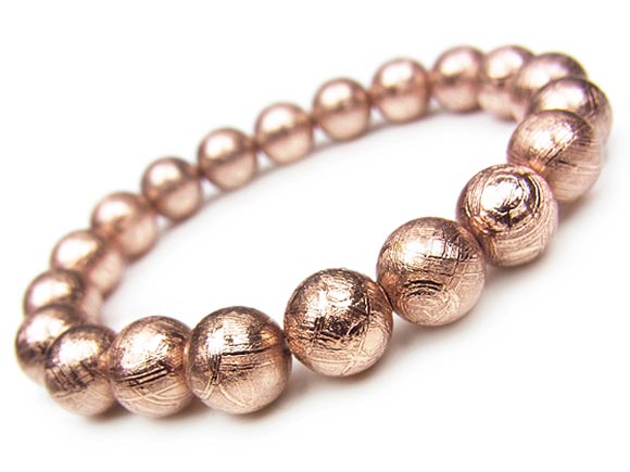 ムオニナルスタ隕石 メテオライト ピンクゴールドカラー 丸玉ブレス 10mm【1点もの】▽ 鉄隕石 隕鉄 天然隕石 Meteorite ブレスレット 数珠 ラウ...