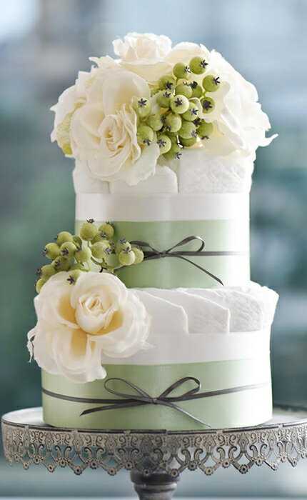 ダイパーケーキ happy green ※代引きご利用不可 プレゼント ギフトセット 出産 表紙 おむつ 別冊 装飾 注目 シャワー メイン アイテム お祝い 大変 人気 上部 ブーケ 池上 真麻 出産祝い 送料無料