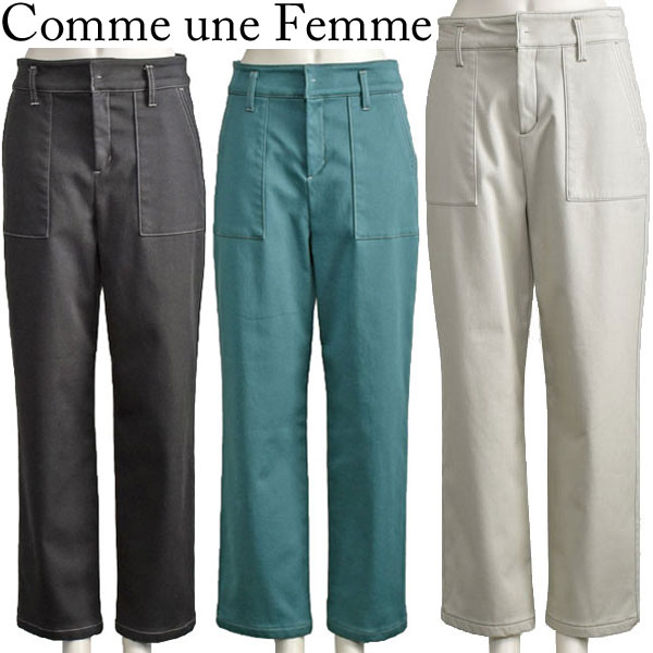 裏起毛 ベイカー パンツ レディース ストレッチ Comme une Femme グレージュ グリーン ブラック 黒 ゆったり