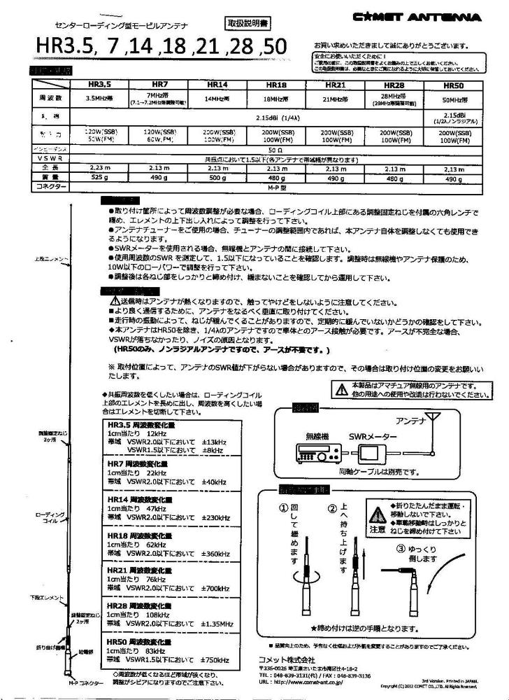 CQオームのコメット　HR-18 （HR18） 18MHzWARCバンド仕様｜アングル3