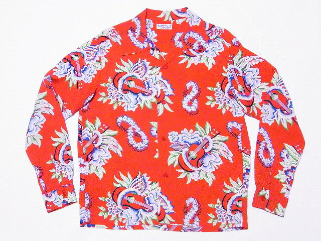 SUN SURF[サンサーフ] 長袖アロハシャツ SS28555 MACINTOSH UKULELE L/S RAYON HAWAIIAN SHIRT (レッド) 送料無料 代引き手数料無料 【RCP】