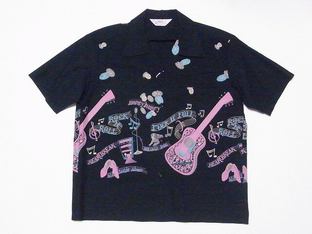 STAR OF HOLLYWOOD[スターオブハリウッド] オープンシャツ SH39312 ROCK 'N' ROLL GUITAR 半袖 オープンカラーシャツ ロックンロールギター (ブラック) 送料無料 代引き手数料無料