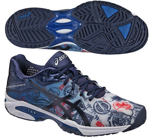 シューズ asics アシッス　オールコート用テニスシューズ GEL-SOLUTION SPEED 3 L.E.PARIS E711N 4549 限定カラー　IMPERIAL/INDIGO BLUE/VER MILION ゲルソリューションスピード3L.E.PARIS