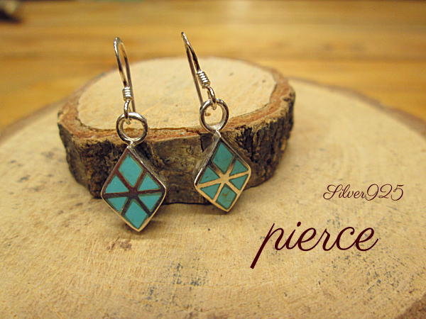 ピアス【Silver925＆イミテーションターコイズ】菱型 インレイ アクセサリー レディース ギフト プレゼント