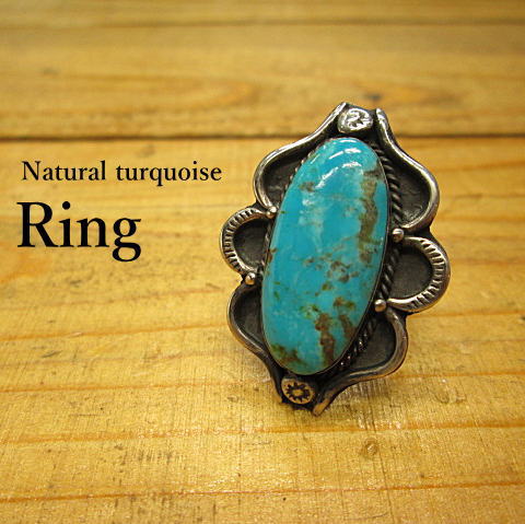 tr-87ターコイズリング トルコ石 グリーン(14.5号)ハンドメイドSilver925・指輪/ネイティブ/インディアン