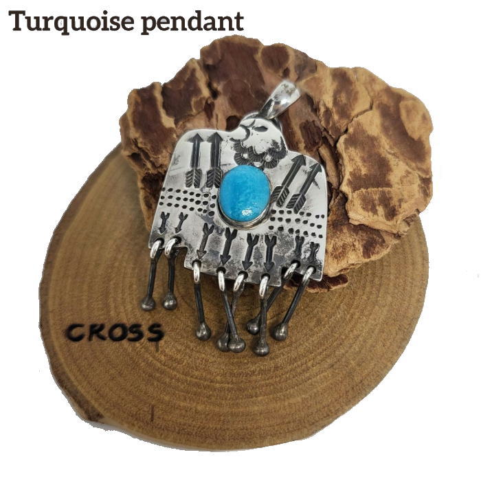 rym-232 スタンプワークターコイズ ペンダント トップ Silver925 インディアンスタイル ジュエリー ギフト ナバホ ギフト