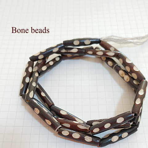BB-11 ボーンビーズ 骨 パイプ ドット柄1連売り【1連1000円(税別)】焦げ茶色染め ブラウン パーツ アクセサリー ビーズ クラフト