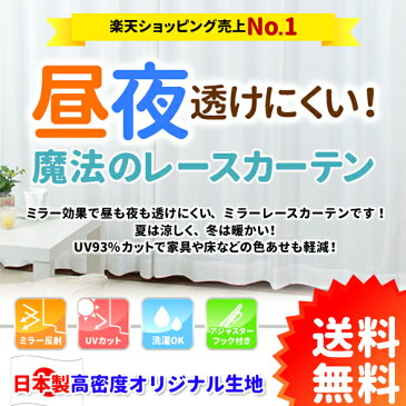 【平日夜間も発送します】【送料無料】昼夜透けない魔法のレースカーテン あす楽 ミラーレースカーテン 国産 出窓 小窓 省エネ 幅100/150/200cm×丈88/98/103/108/118/133/148/176/183/188/193/198/213cm 1枚入/2枚組