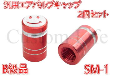 CL2951 B級品 アルミ製 汎用 エアバルブキャップ【2個セット】 赤 レッド スマイルタイプ フェイス ホイール ドレスアップ バイク 車等 メール便