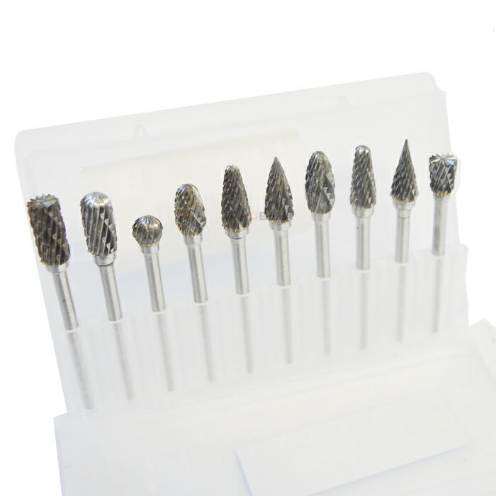 CL3155 タングステンバー リューター ビット セット 3mm軸 10本セット ケース付き 超硬 ...