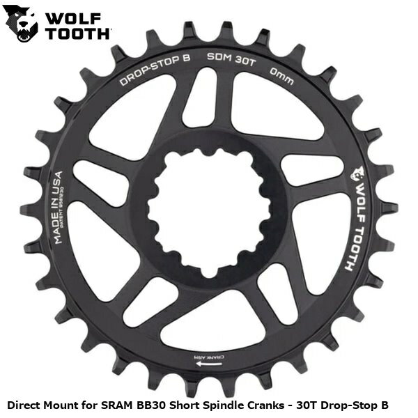 WOLF TOOTH　ウルフトゥース Direct Mount for SRAM BB30 Short Spindle Cranks - 30T Drop-Stop B 自転車 チェーンリング