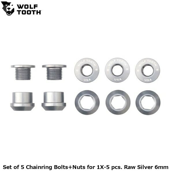 WOLF TOOTH ウルフトゥース Set of 5 Chainring Bolts+Nuts for 1X-5 pcs. Raw Sil...