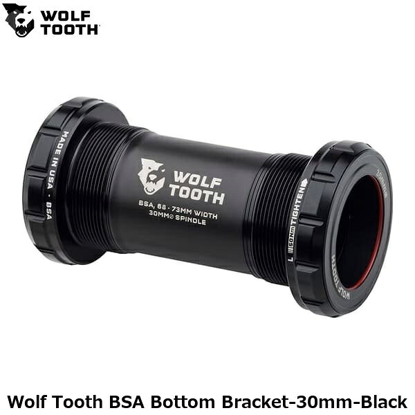 WOLF TOOTH ウルフトゥース Wolf Tooth BSA Bottom Bracket-30mm-Black 自転車 ボトムブラケット(BB) ●ブランド WolfTooth ●wt2602-362 U1WBB-BSA-30-BLK ●JANコード 0810159401340 ●商品説明 不快な異音の徹底排除に加え、クラス最高レベルの耐久性、悪環境下でも内部を守る防水・防塵性能、圧倒的に滑らかな低フリクション性能を両立するボトムブラケット。 ■商品のデザイン、仕様、外観、は予告なく変更する場合がありますのでご了承ください。 サイクルパーツ ドライブトレイン 自転車 ボトムブラケット(BB) 自転車 ロードバイク MTB マウンテンバイク シクロクロス クロスバイク●ブランド WolfTooth ●wt2602-362 U1WBB-BSA-30-BLK ●JANコード 0810159401340 ●商品説明 不快な異音の徹底排除に加え、クラス最高レベルの耐久性、悪環境下でも内部を守る防水・防塵性能、圧倒的に滑らかな低フリクション性能を両立するボトムブラケット。 〜特徴〜 ◆異音対策 カスタム設計されたポリマー製ブッシュにより、ベアリングのインナーレースとクランクスピンドルの金属接触を防止。 異音の主な原因を根本から排除します。 ◆クラス最高レベルのシーリング性能 多層構造のシーリングシステムが水・泥・塵の侵入をシャットアウトし、ベアリング寿命を大幅に向上させます。 ◆優れた回転性能 シーリング性能を維持しつつ、ラジアル荷重やアライメント、プリロード調整を最適化。 低フリクションで滑らかな回転を実現します。 ◆高性能ベアリング ベアリングには、ステンレススチールを上回る表面硬度を誇る熱処理済みクロムベアリングスチール（AISI52100）を採用。 さらに、ACOSURZNAコーティングにより、500時間の塩水噴霧試験においてもステンレス同等以上の耐腐食性を発揮します。 ◆MadeinUSA設計から加工・組み立てまで、すべてミネソタ州のウルフトゥース本社で一貫して行っています。 ◆豊富なカラー展開 ブラック、ロウシルバー、ウルトラバイオレットパープル、オレンジの4色をラインアップ。 他のウルフトゥース製パーツと組み合わせることで、バイクを個性的に彩ることができます。 【BSABottomBracket】 最も普及しているBSA（ねじ切り）規格対応。 スピンドル径：24mm,29mm,30mm 対応シェル幅：68〜73mm(付属のスリーブで調整可能) ※83mm(DH)、100mm(ファットバイク)用スリーブは別売 使用工具： o24mm用：外径44mm/16ノッチ用BBツール o29/30mm用：外径46mm/12ノッチ用BBツール 重量：24mm83g|29mm87g|30mm82g(スペーサー含まず) サイクルパーツ ドライブトレイン 自転車 ボトムブラケット(BB) 自転車 ロードバイク MTB マウンテンバイク シクロクロス クロスバイク