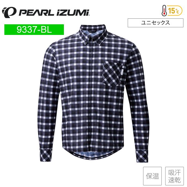 PEARLiZUMi パールイズミ 9337-BL シティライド クルーズ シャツ 1 ブラックチェック メンズ サイクルジャージ 長袖