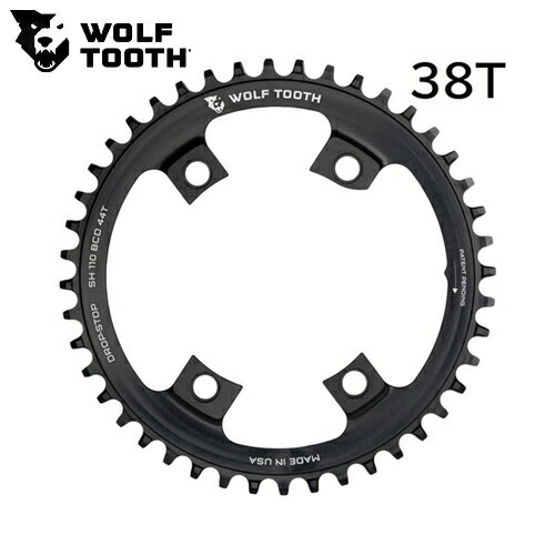 WOLF TOOTH　ウルフトゥース 110 BCD Chainring For Shimano 4 Bolt - 110BCD x 38T 自転車 チェーンリング 110BCD非対称4ボルトShimanoクランク用ワイド/ナロー。Wolf Toothの特許取得済みチェーンリング。 　Shimano CX/ロード/グラベルドライブトレイン用に最適化されています。 　歯のワイド側がドライブ側で最大の接触を持ち、負荷を分散してチェーンリングの寿命を延ばします。 　狭い側は泥や破片のクリアランスを可能にし、摩擦を減らします。 　幅の広い/狭い歯のパターンを交互に使用することで、チェーンの脱落を防ぎます。 ■商品のデザイン、仕様、外観、は予告なく変更する場合がありますのでご了承ください。110BCD非対称4ボルトShimanoクランク用ワイド/ナロー。Wolf Toothの特許取得済みチェーンリング。 　Shimano CX/ロード/グラベルドライブトレイン用に最適化されています。 　歯のワイド側がドライブ側で最大の接触を持ち、負荷を分散してチェーンリングの寿命を延ばします。 　狭い側は泥や破片のクリアランスを可能にし、摩擦を減らします。 　幅の広い/狭い歯のパターンを交互に使用することで、チェーンの脱落を防ぎます。対応チェーン：9-10-11spd/12spd SRAM Eagle/KMC/Connex/Wippermann/Campagnolo/ 　SRAM Flatop AXSチェーン用。 Drop-Stop B（画像参照） 　使用ボルト：6mm ※純正の2xボルトは使用できません。 　重量：66g 　材質：7075-T6 aluminum 　チェーンライン：47.5mm 　ドライブトレイン：Dura Ace 9000/Ultegra 6800/105 5800/RS510/Tiagra 4700または4703/ 　Sora R3000 R3030/ClarisR2000 R2030クランクと互換性のあるすべてのサイズ。 　38-50tは105 R7000/Ultegra R8000/Dura-AceR9100互換性あり。（ 36tは互換性×） 　サイズ42t以上は、Dura Ace9100パワーメーターで動作します