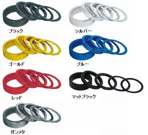 GIZA PRODUCTS ギザプロダクツ ヘッドセットスペーサー AR-28.6H アルミ スペーサー 同色1mm 2枚、3、5、10mm各1枚の計5枚セット 径：28.6mm(1-1/8インチ) 自転車 サイクリング 自転車用パーツ サイクルパーツ