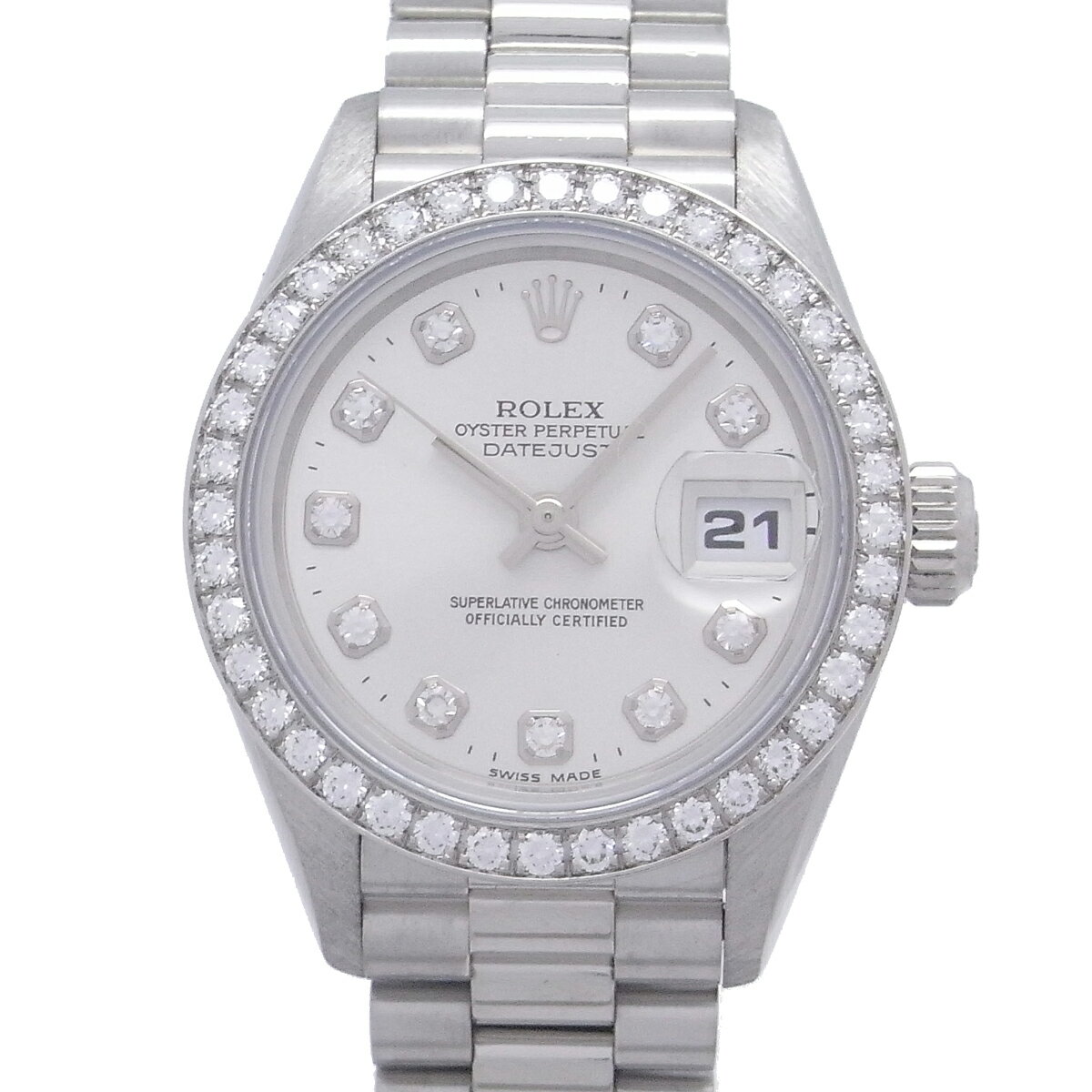 ROLEX ロレックス オイスター パーペチュアル デイトジャスト 69136G W番 1994年製 ベゼル 10P ダイヤモンド シルバー ダイヤル 文字盤 自動巻 オートマチック Pt プラチナ レディース 無垢【大黒屋質店出品】【中古】