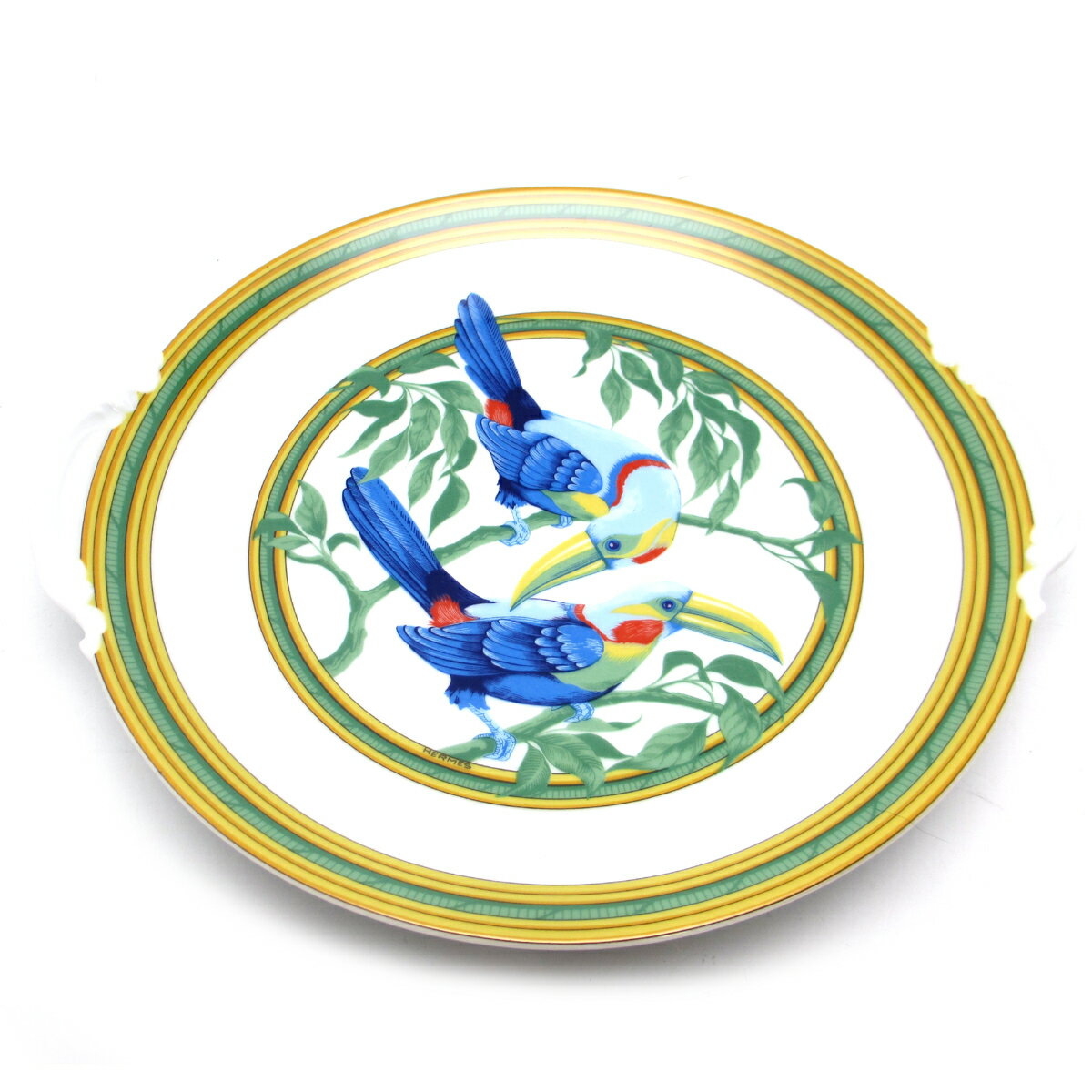 HERMES エルメス トゥカン プレート 皿 250mm 食器 テーブル キッチン ウェア 陶器 ホワイト 白 インテリア 鳥 植物【大黒屋質店出品】【中古】【送料無料】