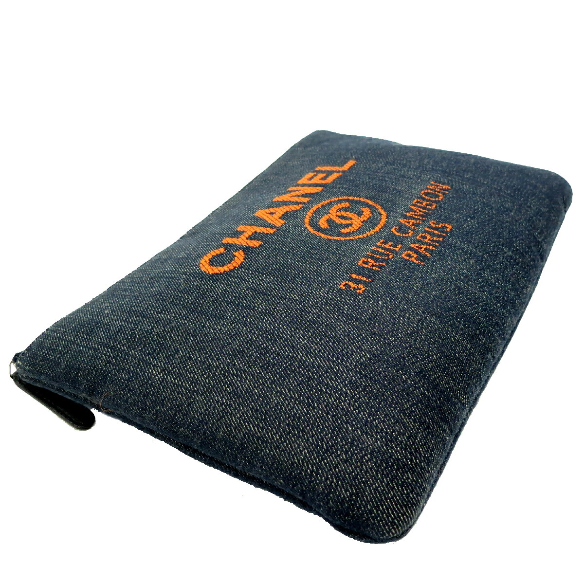 【プライスダウン】【銀座店】 シャネル ドーヴィル 手持ちかばん バッグインバッグ デニム風 レディース クラッチバッグ A80802 キャンバス ネイビー/オレンジ DH51806【大黒屋質店出品】 【中古】【送料無料】【店頭受取対応商品】