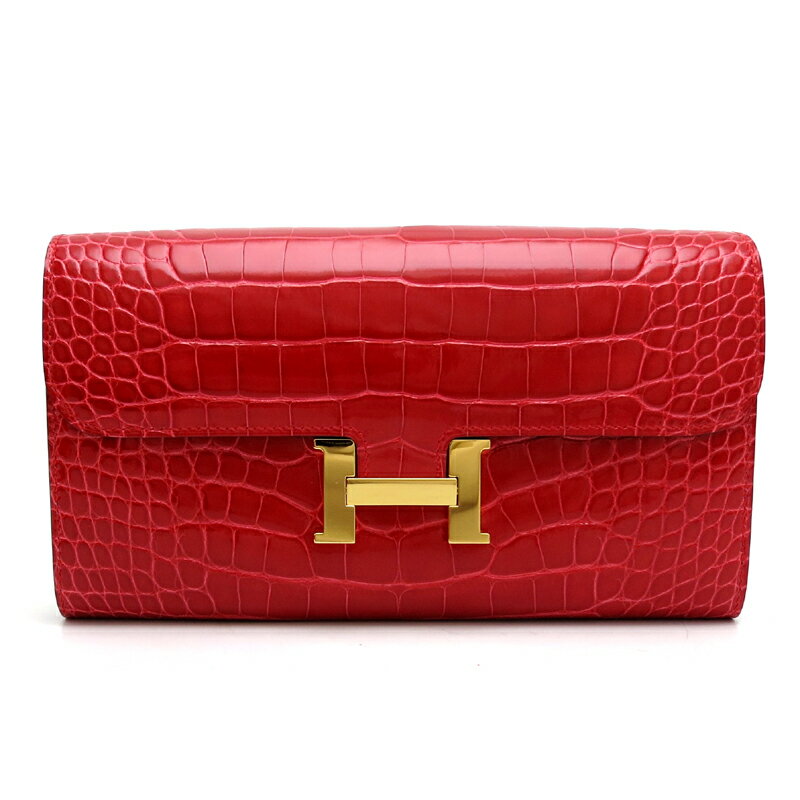 【銀座店】 エルメス コンスタンスロング D刻印 2019年製 レディース 長財布 アリゲーター ルージュドクール ゴールド金具 DH55265【大黒屋質店出品】 【中古】【送料無料】【店頭受取対応商品】